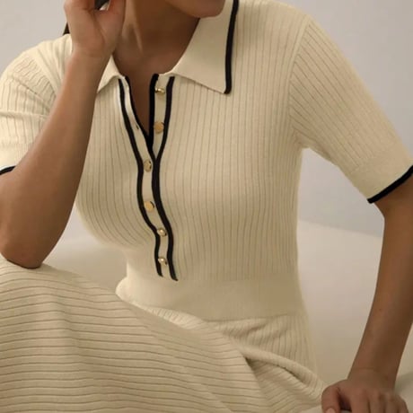 ポロリブニットクラシックワンピース/S.M.L/2023SS