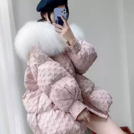 シャギーファー付き立体ブロックチェック中綿ダウン/M.L.XL/2022AW