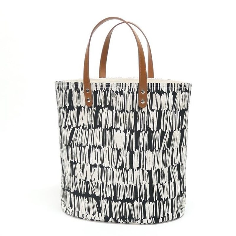 線画プリントトートバッグ / ブラウン / Lサイズ（ガレージ