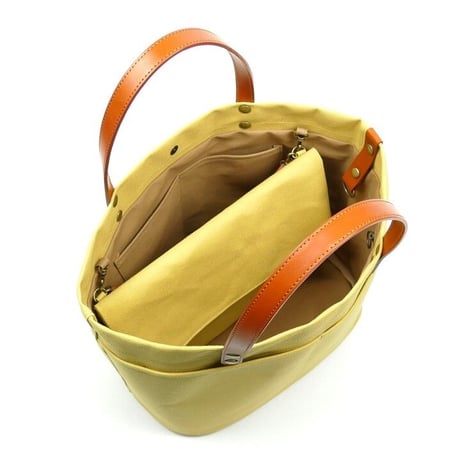 サコッシュ付きトートバッグ/カラシ（倉敷帆布+栃木レザー使用）