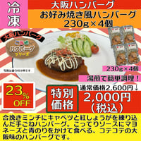 お好み焼き風ハンバーグ230g×4個（冷凍）送料別　2〜3営業日に発送予定(土日祝除く)