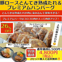 豚ロースとんてき熟成たれ＆プレミアムハンバーグデミソース（冷凍）送料別　2〜3営業日に発送予定(土日祝除く)