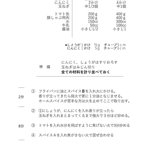 4人分　ポークカレー　スパイスキット