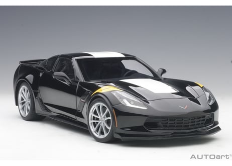 AUTOart 1/18　シボレー コルベット (C7) グランスポーツ (ブラック／ホワイト・ストライプ) ※イエロー・ハッシュマーク　71273