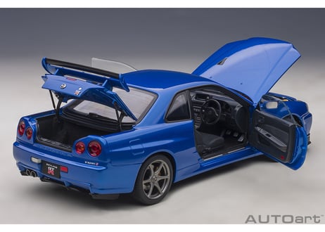 AUTOart 1/18　日産 スカイライン GT-R （R34） Vスペック II （ベイサイドブルー）　77408