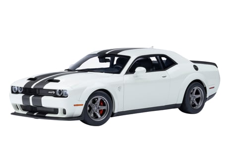 AUTOart 1/18　ダッジ チャレンジャー SRT スーパー ストック 2023 （ホワイト／カーボンブラック・ストライプ ＜KNUCKLE WHITE＞）　71766