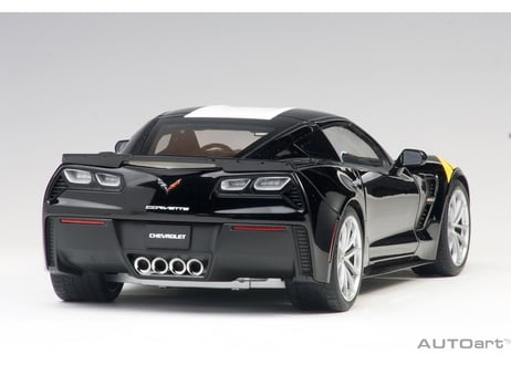 AUTOart 1/18　シボレー コルベット (C7) グランスポーツ (ブラック／ホワイト・ストライプ) ※イエロー・ハッシュマーク　71273