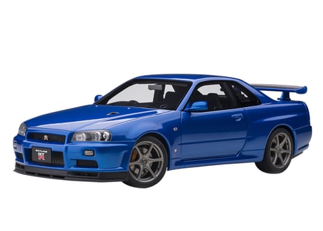 AUTOart 1/18　日産 スカイライン GT-R （R34） Vスペック II （ベイサイドブルー）　77408