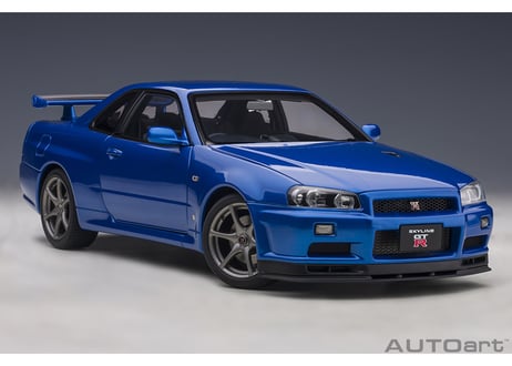 AUTOart 1/18　日産 スカイライン GT-R （R34） Vスペック II （ベイサイドブルー）　77408