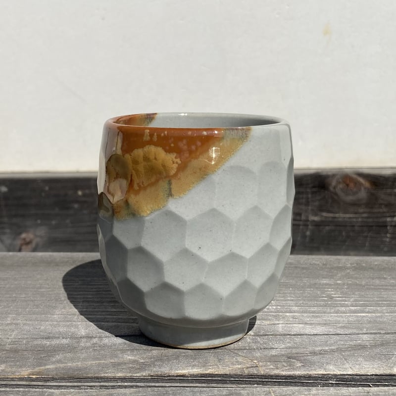 面取り湯呑大(石灰に金結晶) | 小砂焼 藤田製陶所