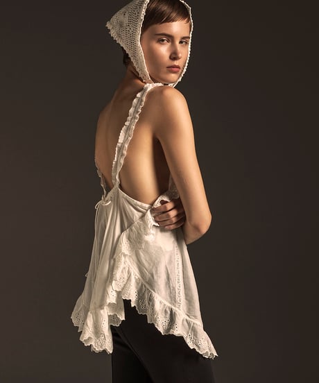 SILK COTTON LACE EMBROIDERY APRON BLOUSE