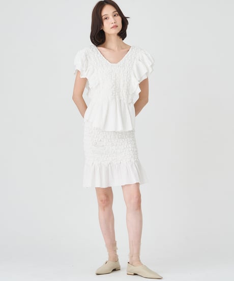 SMOCKING CHECK SKIRT