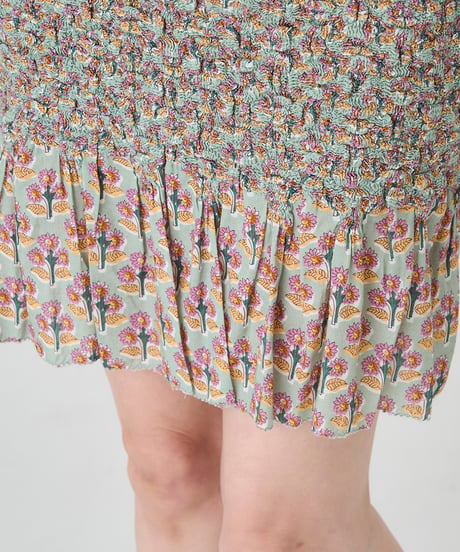 SMOCKING ETHNIC PRINT SKIRT