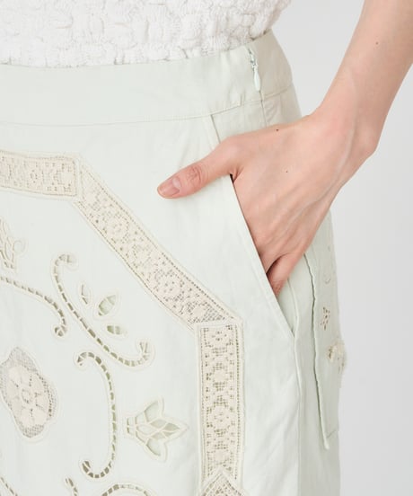 COTTON/ LINEN CUTWORK LACE EMBROIDERY SKIRT