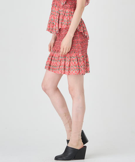 SMOCKING ETHNIC PRINT SKIRT