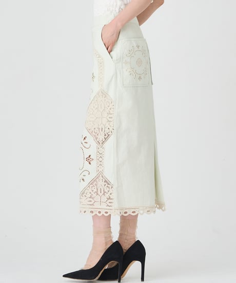 COTTON/ LINEN CUTWORK LACE EMBROIDERY SKIRT