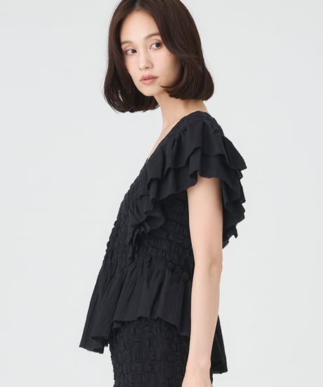 SMOCKING CHECK BLOUSE