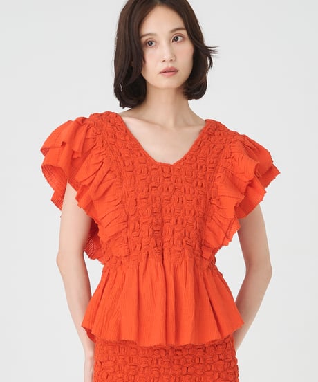 SMOCKING CHECK BLOUSE