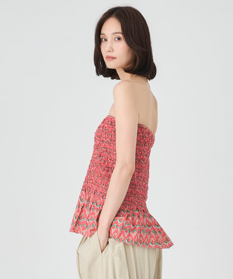 SMOCKING ETHNIC PRINT SKIRT