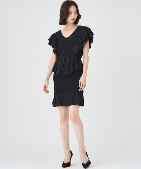 SMOCKING CHECK SKIRT
