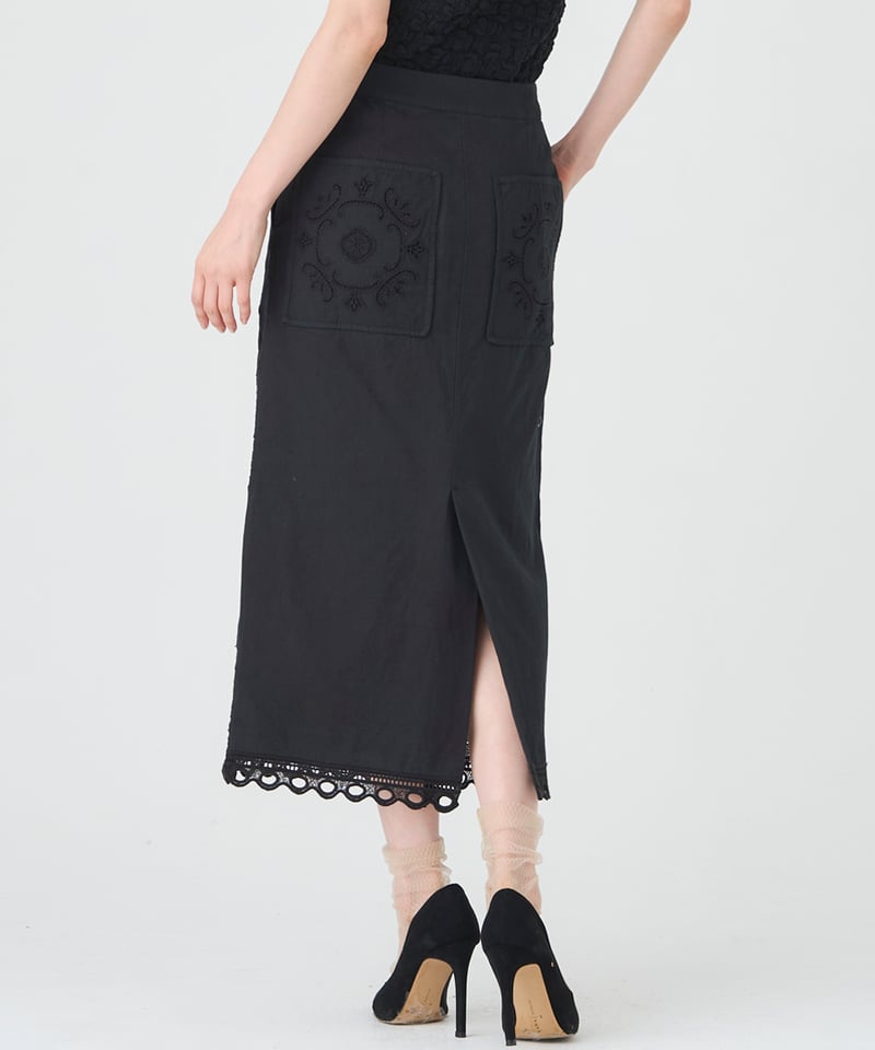 COTTON/ LINEN CUTWORK LACE EMBROIDERY SKIRT | v
