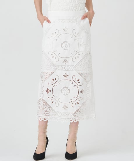 COTTON/ LINEN CUTWORK LACE EMBROIDERY SKIRT