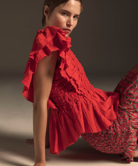 SMOCKING ETHNIC PRINT SKIRT