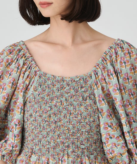 SMOCKING ETHNIC PRINT DRESS