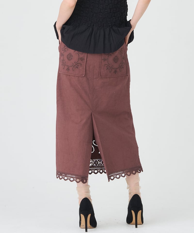 COTTON/ LINEN CUTWORK LACE EMBROIDERY SKIRT | v
