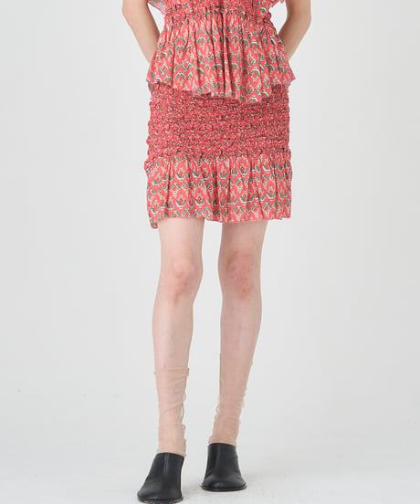SMOCKING ETHNIC PRINT SKIRT