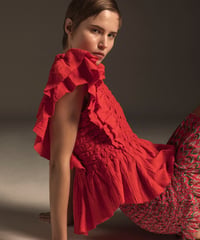 SMOCKING CHECK BLOUSE