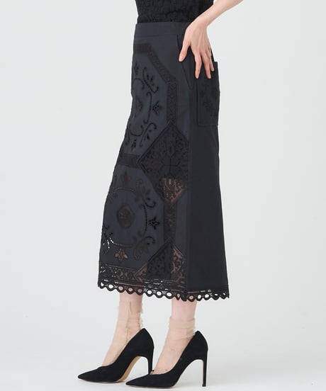 COTTON/ LINEN CUTWORK LACE EMBROIDERY SKIRT