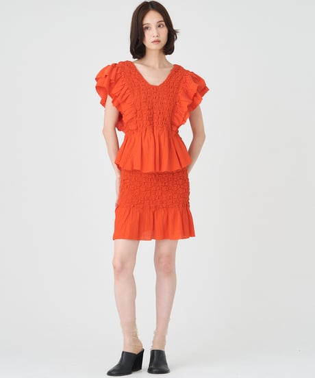 SMOCKING CHECK SKIRT