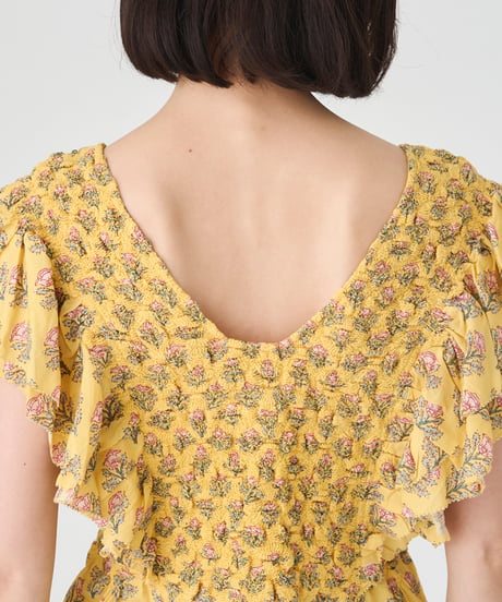 SMOCKING ETHNIC PRINT BLOUSE