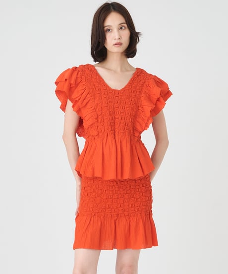 SMOCKING CHECK BLOUSE
