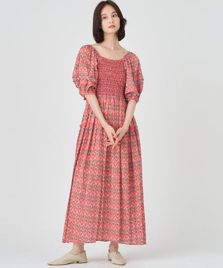 SMOCKING ETHNIC PRINT DRESS