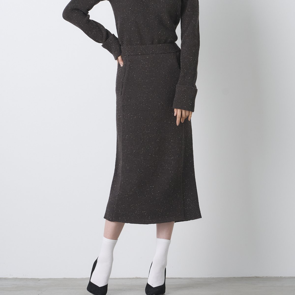 Rene♡Tweed Tight Long Skirt ♡ダークネイビーMIX COLOR NEP TWEED SKIRT | venit