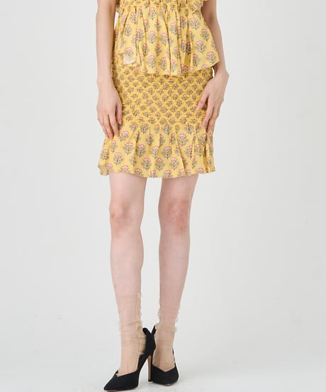SMOCKING ETHNIC PRINT SKIRT