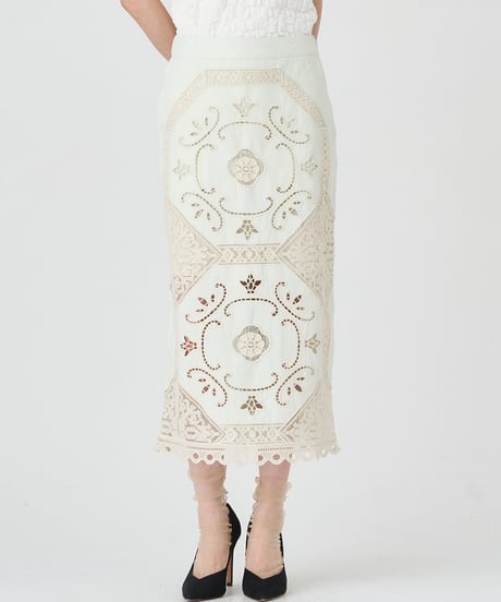 COTTON/ LINEN CUTWORK LACE EMBROIDERY SKIRT