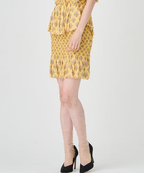 SMOCKING ETHNIC PRINT SKIRT