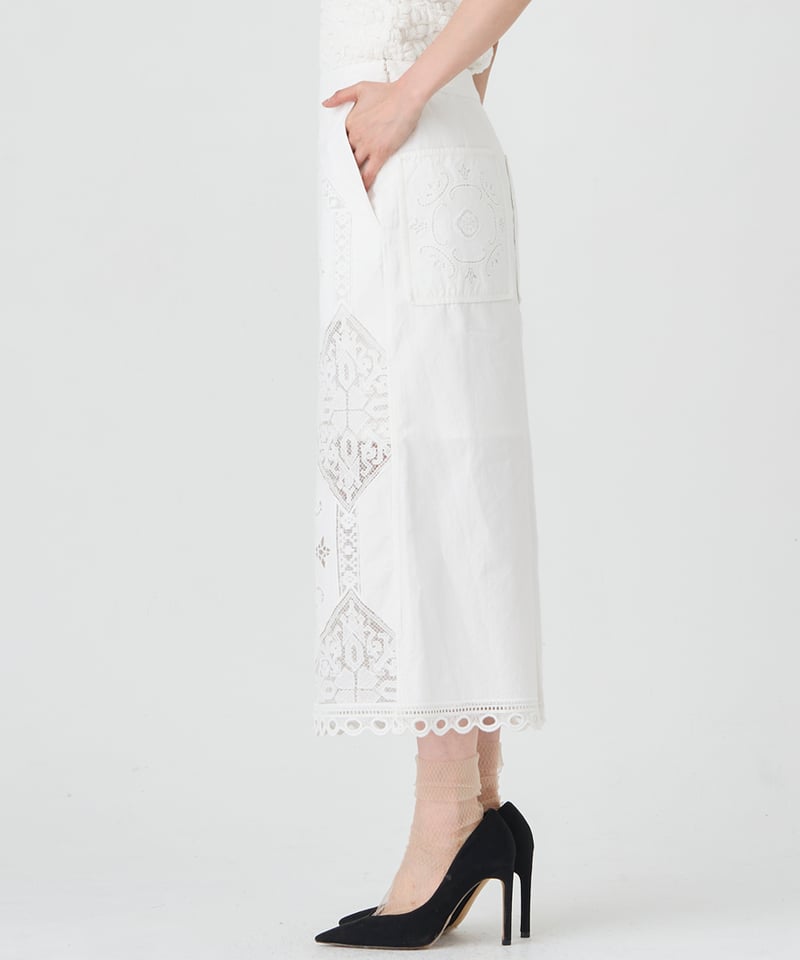 COTTON/ LINEN CUTWORK LACE EMBROIDERY SKIRT | v