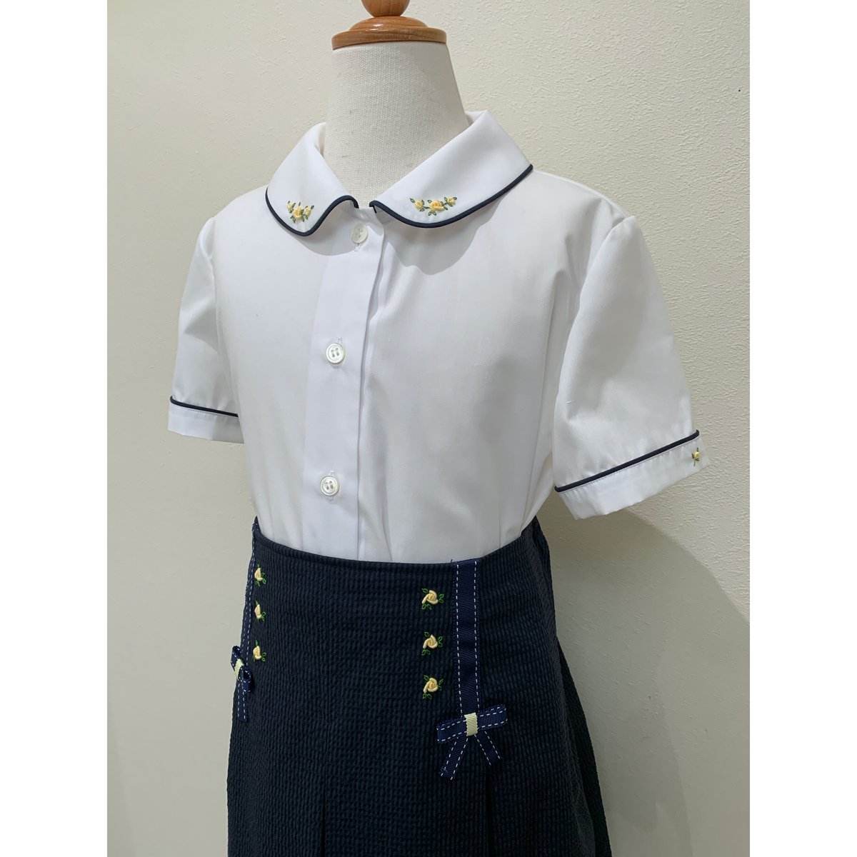 七里　shichiri ジャンパースカート＆ブラウスセット　ブルー　L（１３０） 七里shichiri ジャンパースカート＆ブラウスセットブルーL（130）