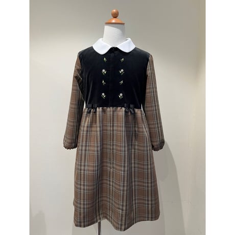 七里久美子さん　ワンピース 子供ワンピース 長袖 ブルーxブルー刺繍 125〜150 | Shichiri