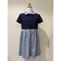 七里久美子さん　ワンピース 七里久美子さん ワンピース 子供ワンピース 長袖 ブルーx白刺繍