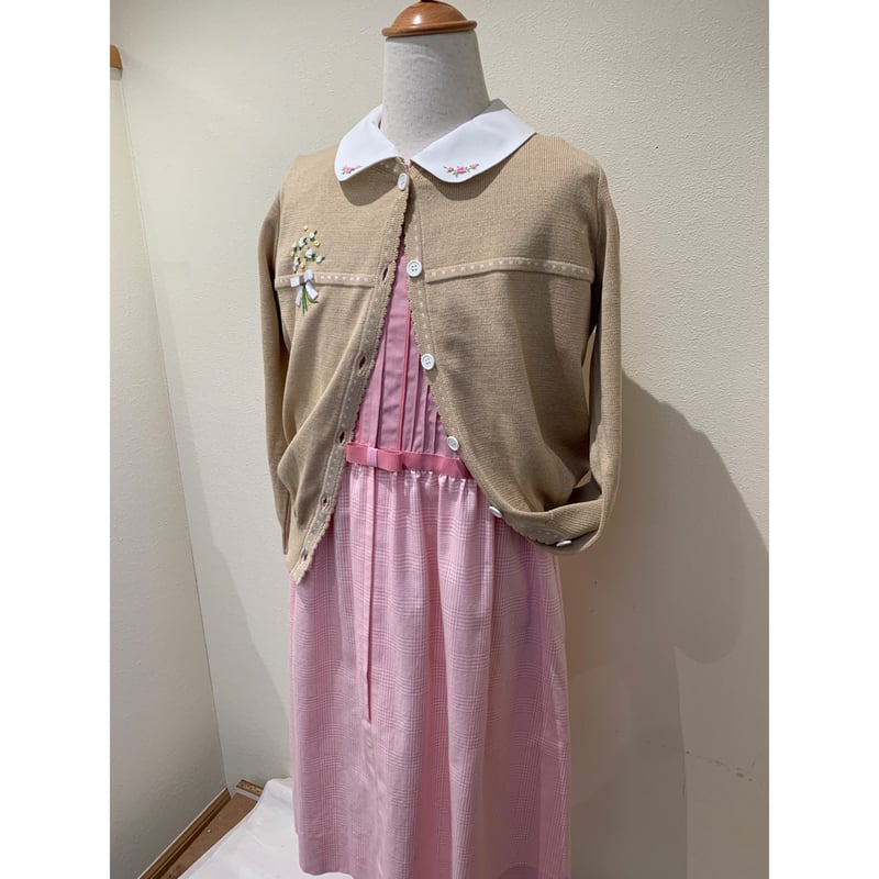 速達メール便♪ 七里ワンピースベージュギンガムチェックLサイズ130cm 