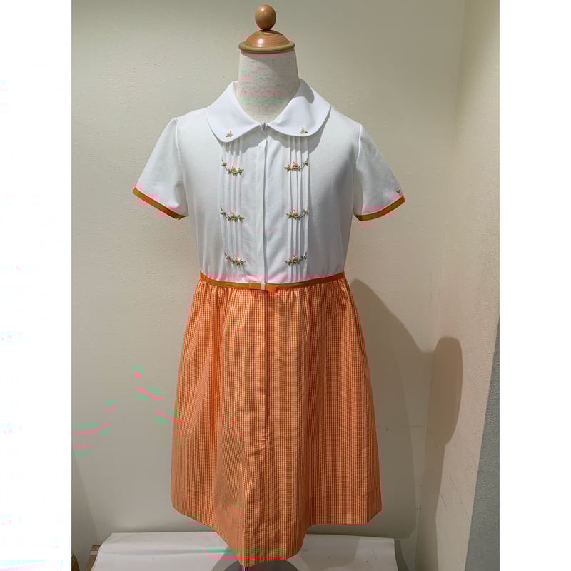 子供ワンピース 春夏 オレンジチェック 125~150 | Shichiri