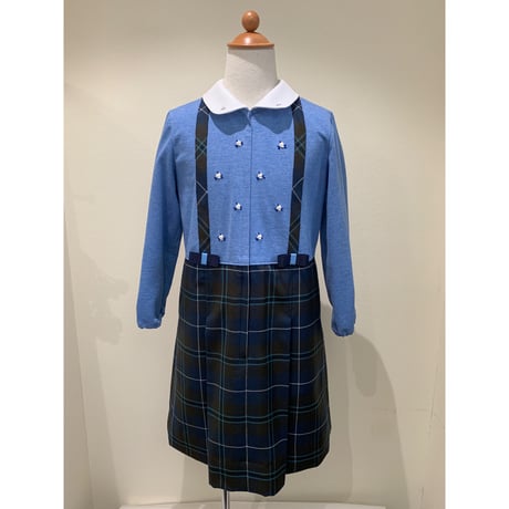 荻窪七里　グレー×チェック半袖ワンピース　120サイズ　七里久美子　お受験 荻窪七里 グレー×チェック半袖ワンピース 120サイズ 七里久美子