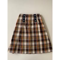 春夏スカート　ベージュxオレンジx黄色タータン　125~150サイズ