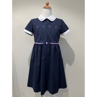 子供ワンピース　春夏　 ダイヤピンタック/紺紫刺繍　 130~150