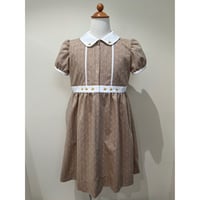 子供ワンピース　春夏　 ベージュドット柄/オレンジ刺繍　 130~150